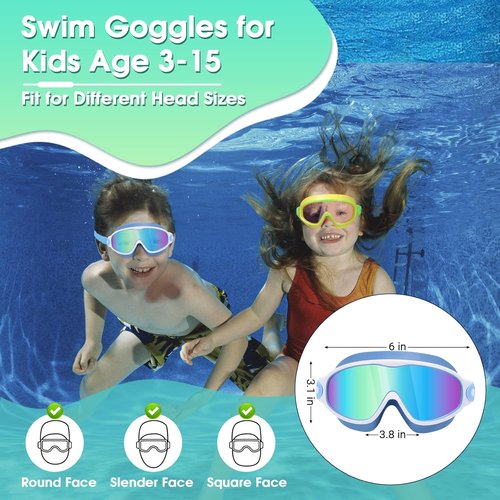 EverSport Kids Swimming Goggles - Anti-Fog Swim Goggles for Ages 3-15 | 2 Pack