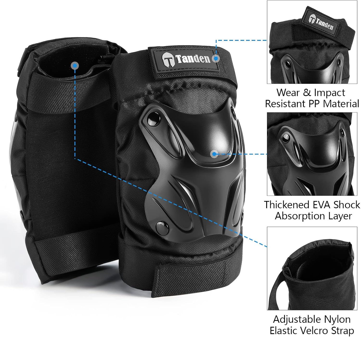 Tanden Protective Gear Set - Knee & Elbow Pads with Wrist Guards for Roller Skating | Adult Size