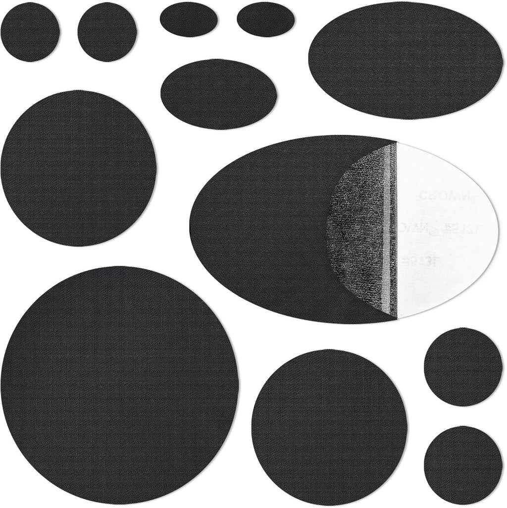 WILDREEDS Waterproof Down Jacket Repair Patches - 12Pcs Self-Adhesive, Tear-Resistant Nylon | Black