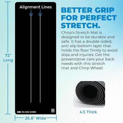 Chirp Thick Non-Slip Exercise Mat - Large Yoga & Pilates Fitness Mat for Home Gym | 72” x 26.8” - Black