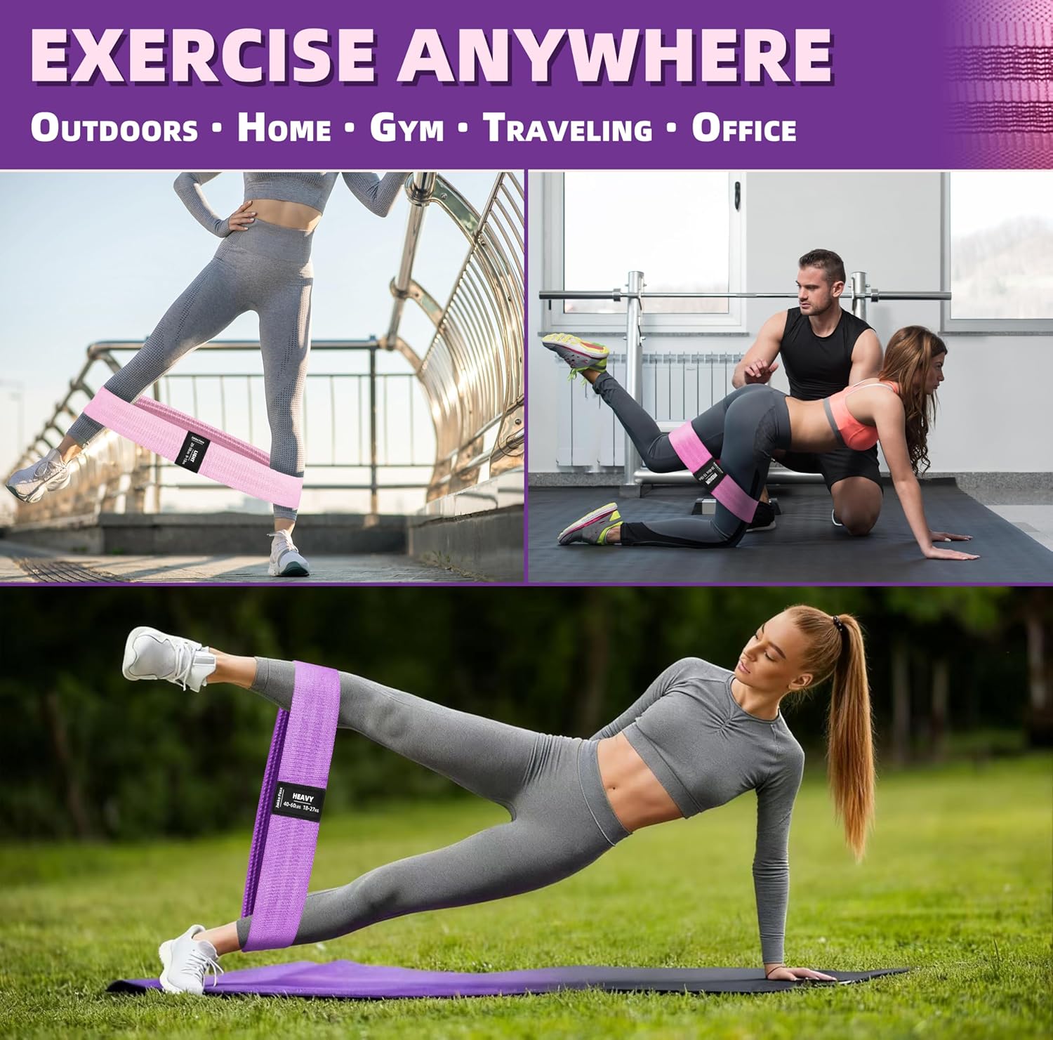 Skiennix Fabric Resistance Bands - Non-Slip Workout Bands for Legs, Glutes & Hips | Home Fitness Set