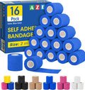 AZEN 16 Pack Self Adhesive Bandage Wrap Pink, 2" X 5 Yards Elastic Cohesive Bandage Wrap, Athletic Tape, Vet Wrap, Ankle Tape, Tattoo Grip Tape Wrap (Blue)