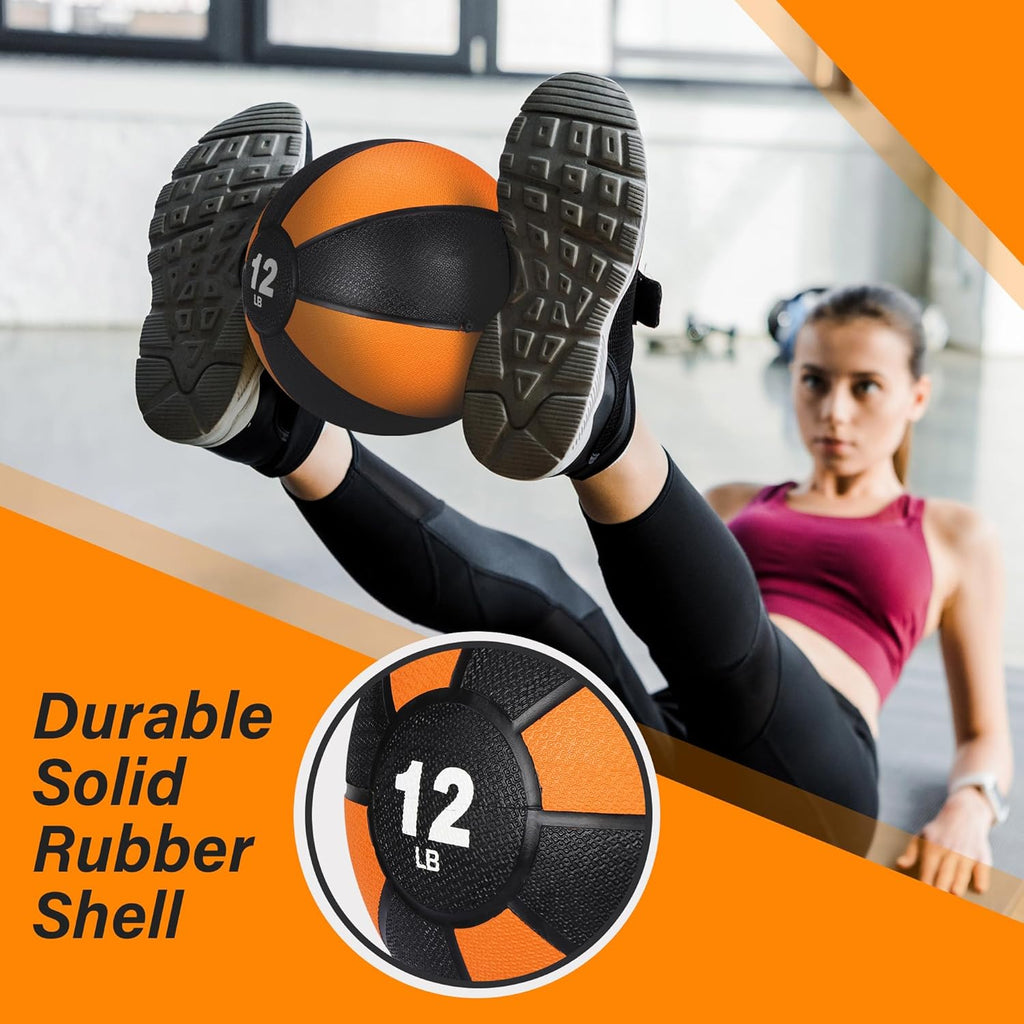 Skiennix 12lb Slam Medicine Ball - Textured Rubber Grip for Core Strength & Flexibility Training