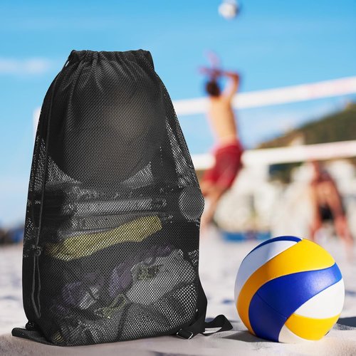 Natural Style Swim Bag - Oversized Mesh Drawstring Backpack, 18" x 26" - 2 Pack