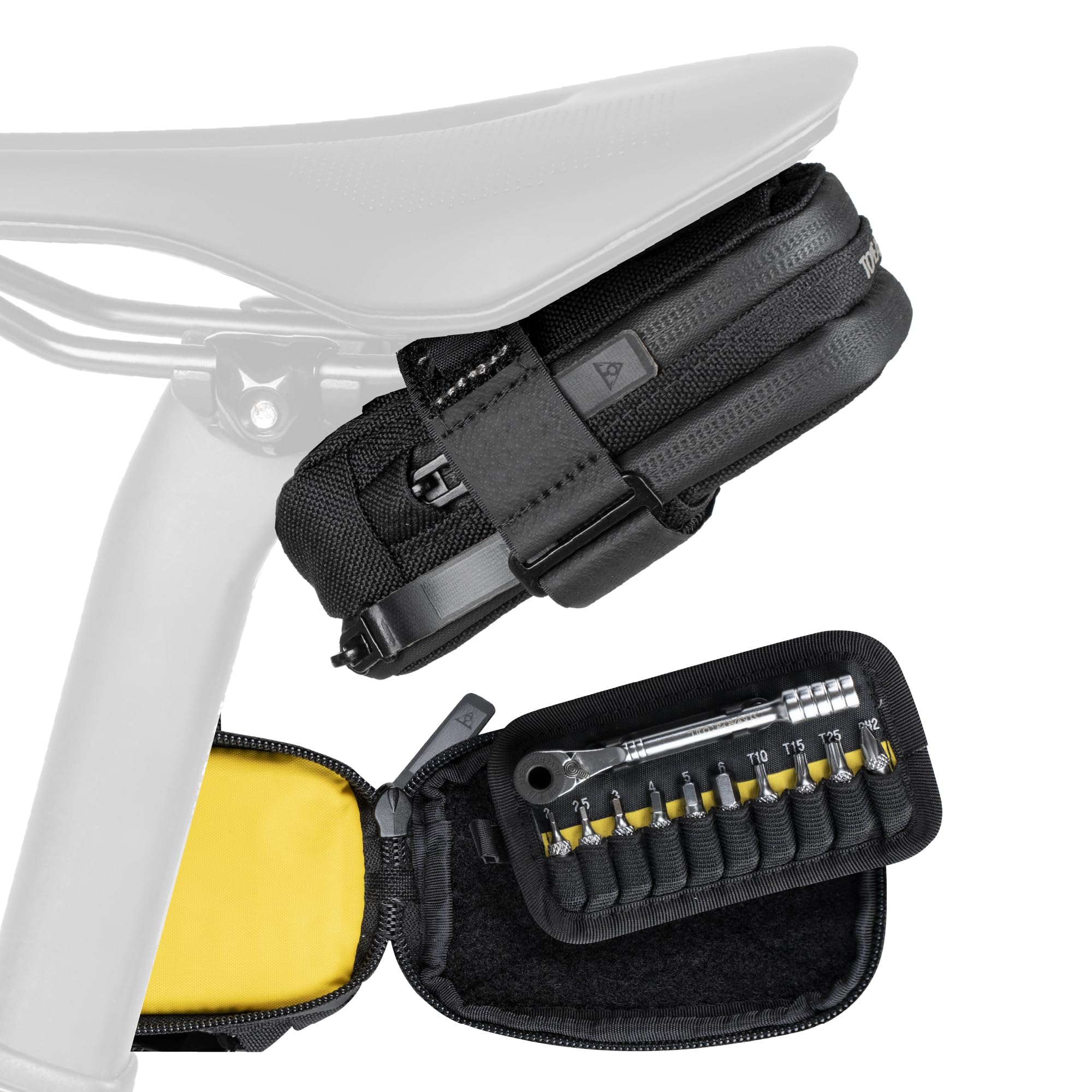 Topeak Elementa GearBag or GearBag EX – Compact Under-Seat Bike Bag with Ratchet Tool Set, 0.3L Storage