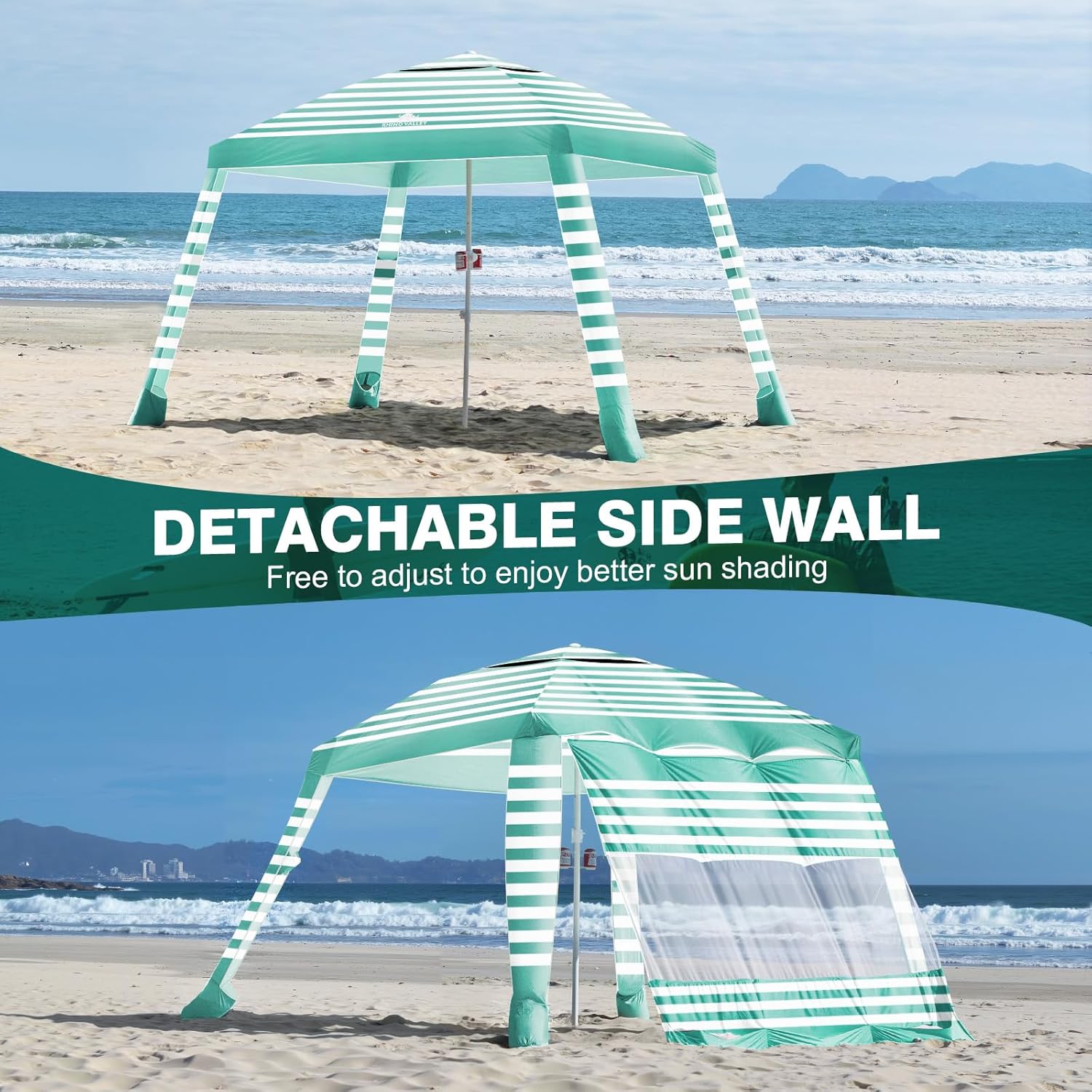 Rhino Valley Beach Tent - 8x8 FT UPF50+ Sun Protection | Easy Setup & Wind Resistant Canopy - Green/White