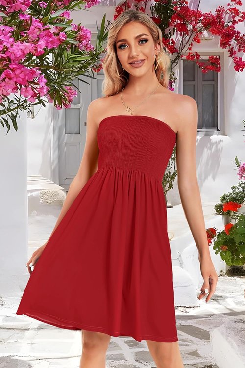 CHICGAL Summer Dresses - Strapless Boho Floral Print Beach Cover-Up for Women
