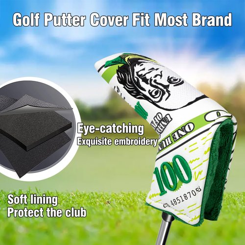 Golf Putter Covers 3D Embroidery Hundred Dollars Blade Putter Headcover with Magnetic Closure Putter Head Covers Leather Golf Headcovers for Clubs Most Brand Clubs(for Blade Putter)