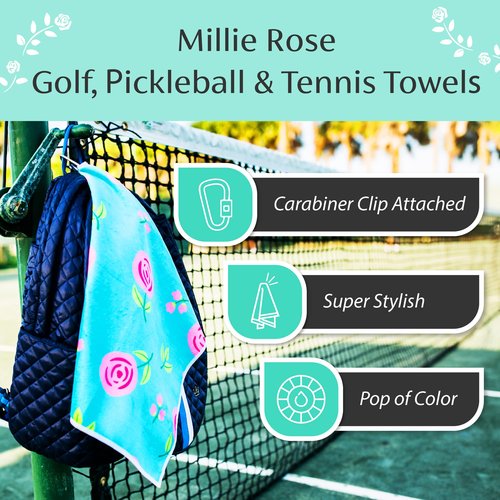 Millie Rose Tennis Towels in Multi Fashion Prints - Soft Microfiber Cotton 15x17 inch Tennis Towels with Carabiner Clip - Tennis Gifts (Tennis is Life)