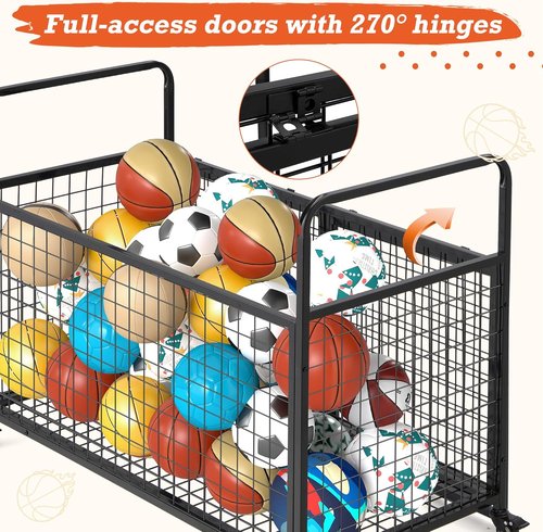 AECOJOY Ball Cart - Rolling Basketball Storage Bin with Wheels for Indoor & Outdoor Use | Sports Equipment Organizer