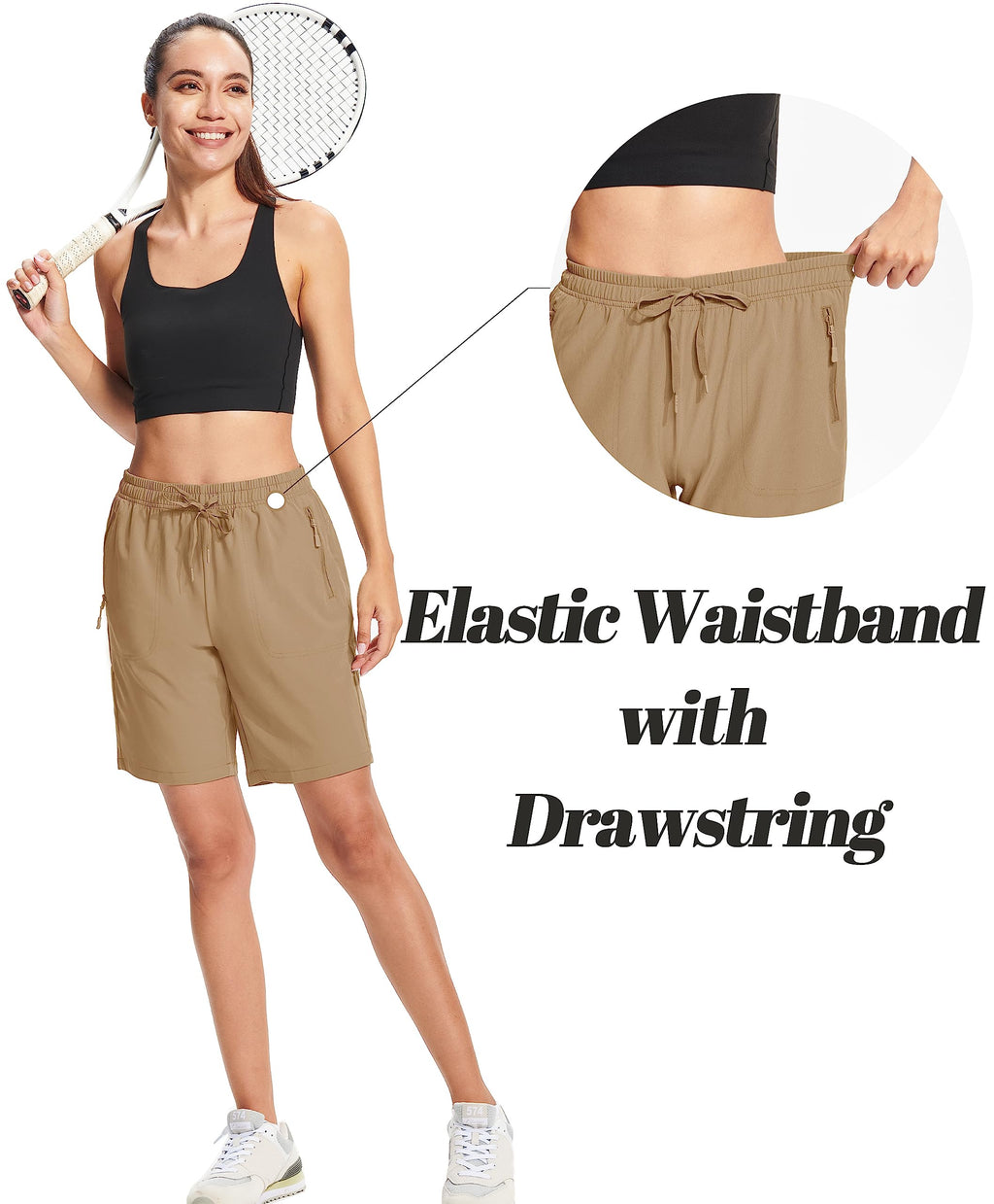 MAGCOMSEN Hiking Shorts Woman 8 Inch Inseam Quick Dry Lightweight Running Shorts with Pockets Active Khaki S