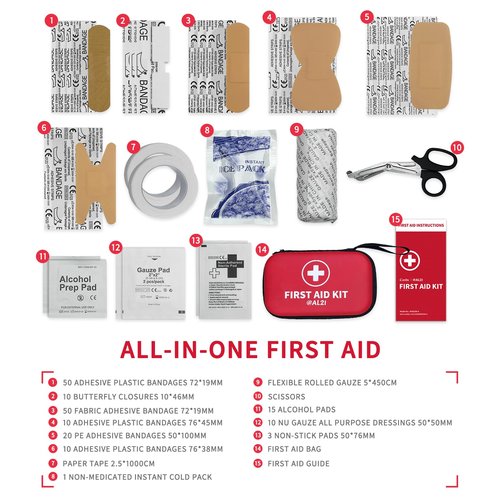 @AL21 All-Purpose First Aid Kit 184 Pieces, Emergency Kit for Home, Travel, Car, Business, Worksite and Office, Portable Emergency Supplies for Minor Cuts, Scraps, Sprains & Burns