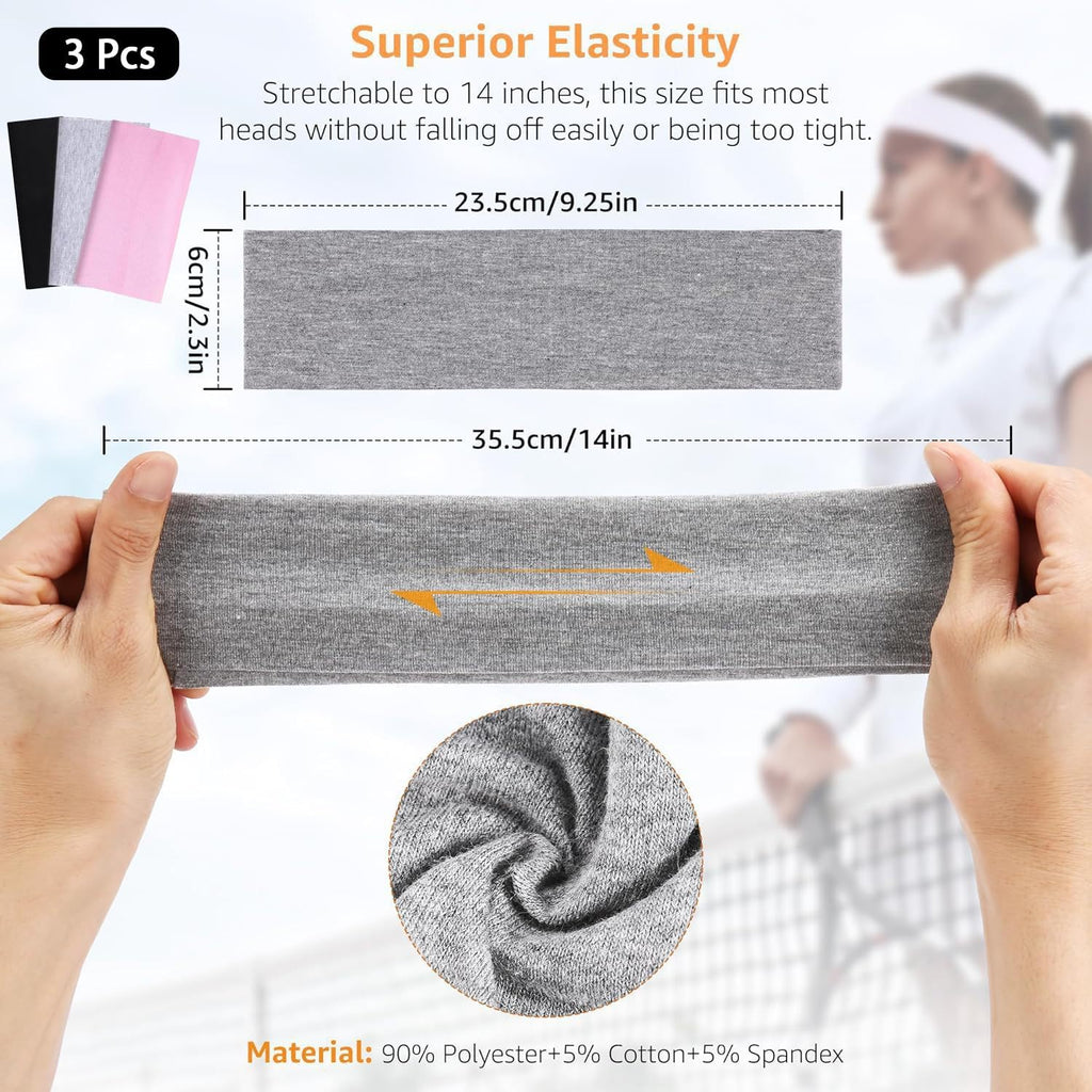 Skiennix Premium Elastic Headbands - Non-Slip Workout Hair Bands for Men & Women | 3 Colors
