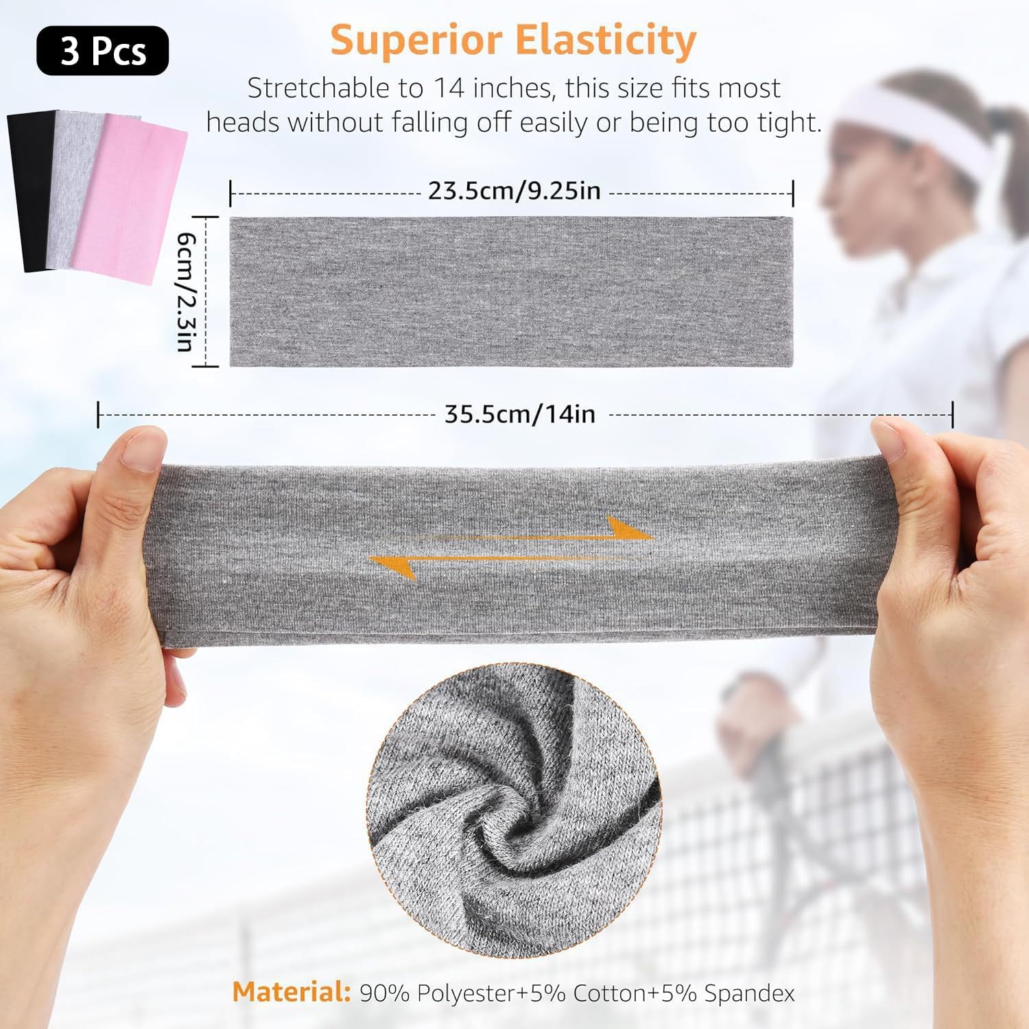Skiennix Premium Elastic Headbands - Non-Slip Workout Hair Bands for Men & Women | 3 Colors