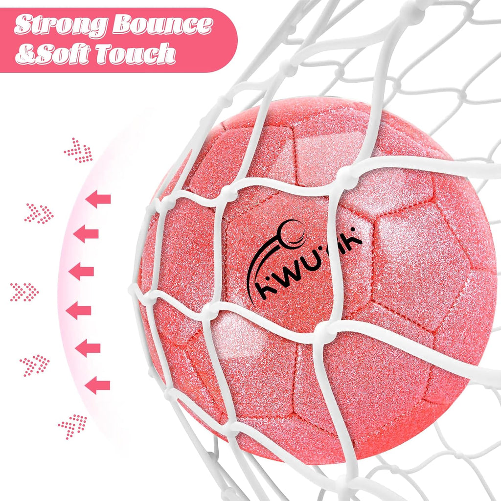 Skiennix 4Pcs Soccer Goals Set - Indoor Soccer Nets with 2 Toddler Balls & Pump - Pink/Purple