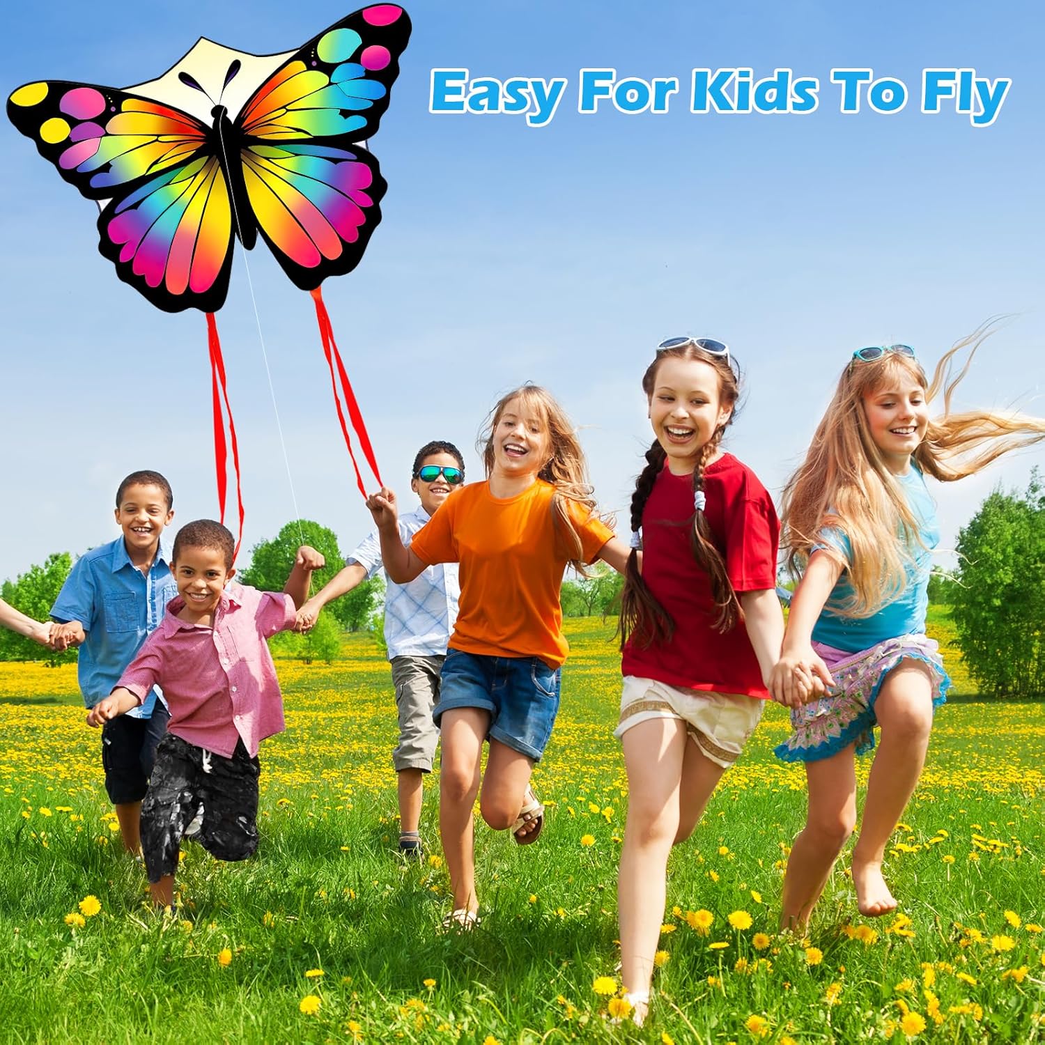Skiennix Colorful Butterfly Kite - Easy to Fly for Kids & Adults | Perfect for Parks & Beach, 50M String Included