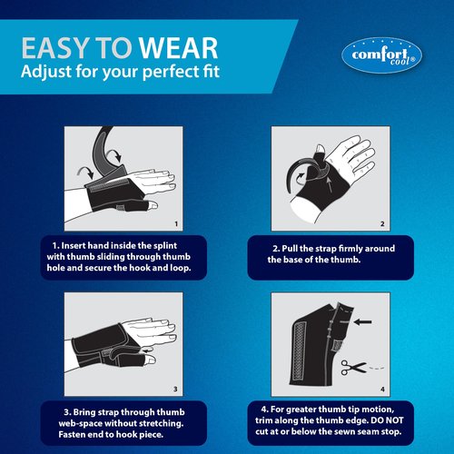 Comfort Cool Thumb CMC Restriction Splint, Provides Direct Support For The Thumb CMC Joint While Allowing Full Finger Function, Right Hand, Medium Plus