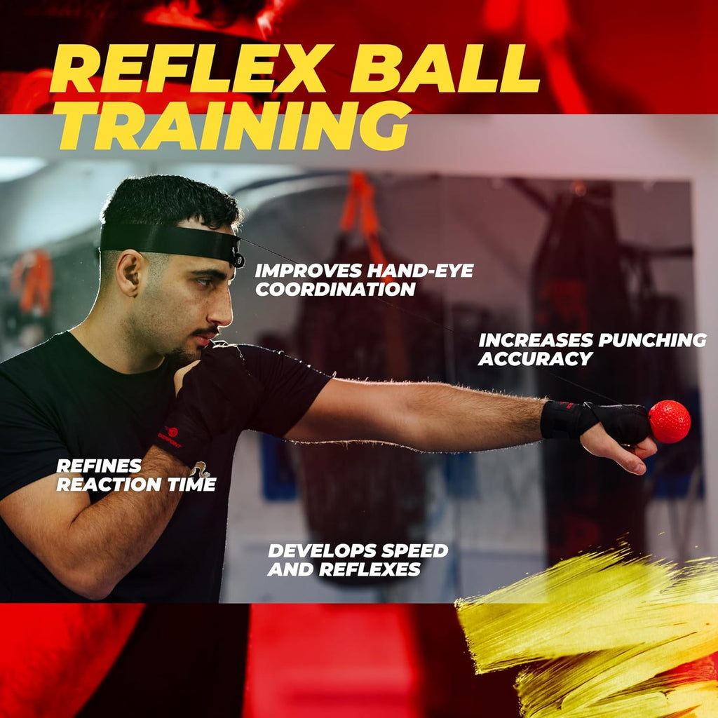 React Boxing Reflex Ball - Improve Hand-Eye Coordination with Headband, Carry Bag & Hand Wraps