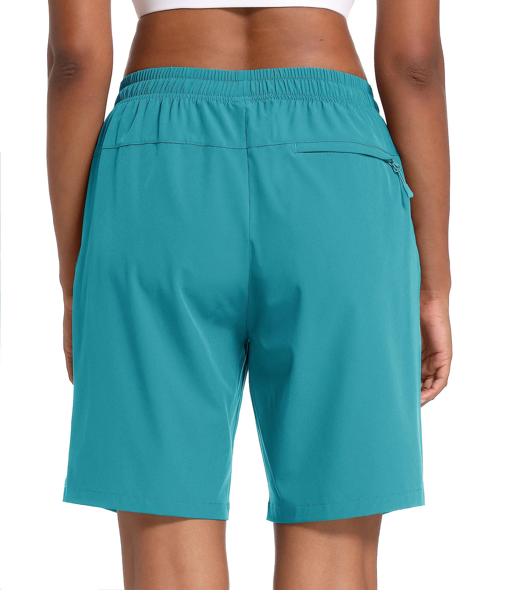 MAGCOMSEN Running Shorts for Women 8 Inch Lightweight Hiking Shorts Quick Dry Outdoor Athletic Lake Blue S