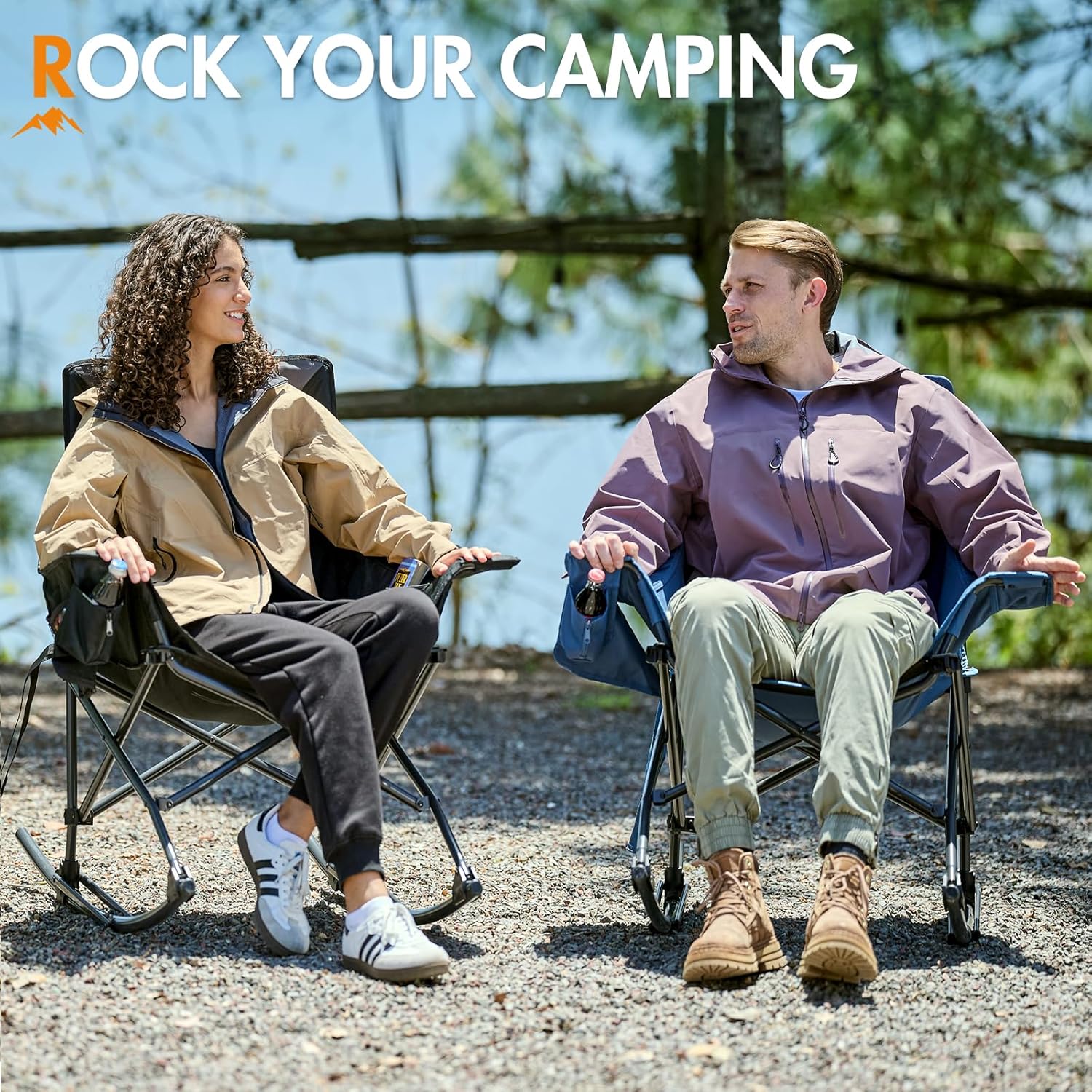 Portal Outdoor Rocking Chair - Portable Folding Rocker with Cup Holder & Side Pocket | Supports 350LBS, Blue