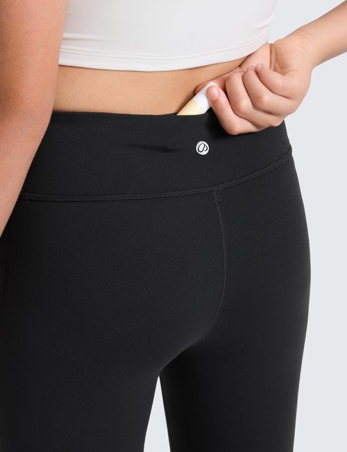 CRZ YOGA Girls Butterlift No Front Seam Full Length Yoga Leggings - Athletic Sports Casual Pants Tights Kids Teen Black Medium