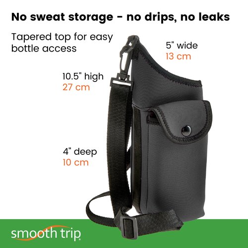 Smooth Trip AquaPockets Neoprene Water Bottle Holder with Strap - Neoprene Sling Bag with Water Bottle Holder, Phone Pouch and Adjustable Strap for Walking and Hiking - Fits up to 32 oz. Bottles
