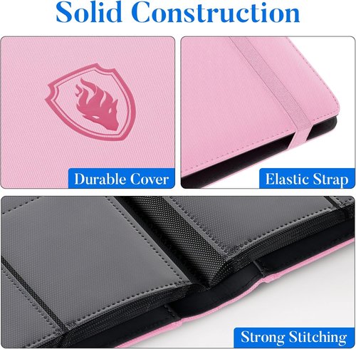 Fabmaker Premium 9 Pocket Card Binder - Sturdy PU Cover for 540 Cards | Sleek Pink Trading Card Album