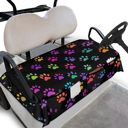 Knextrepoy Dog Paw Print Golf Cart Seat Cover for 2 Seats Summer Golf Cart Rear Seat Cover with 4 Front Pockets Universal Golf Cart Seat Blanket Comfortable and Keeps Warm in Winter