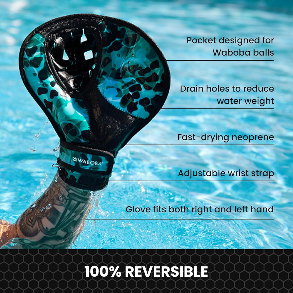 Waboba Catch Water Gloves - Pro Water Bouncing Ball Set for Beach & Pool Games | 2 Baseball Mitts, Black