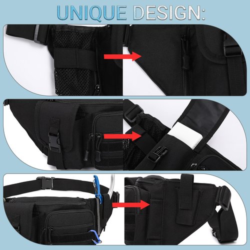 Tactical Fanny Pack，Military Waist Bag Hip Belt Bumbag Utility Bags for Fishing Hiking Hunting with Mesh Water Bottle Holder Pouch (Black)