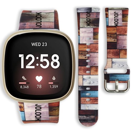 Jolook Wood Band for Fitbit Versa 4/3, Waterproof Sport Silicone Replacement bands Straps Compatible with Fitbit Versa 4/3 and Sense/Sense 2 - Wood Grain