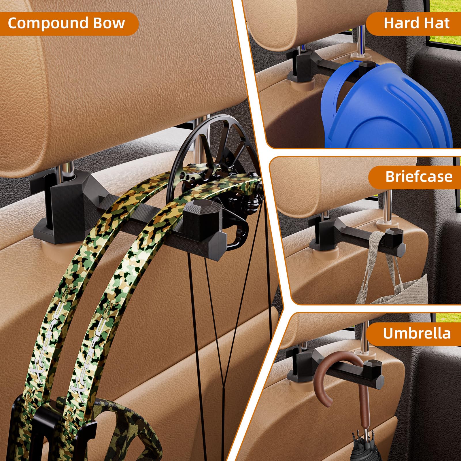 Universal Bow Hanger for Truck, Bow Holder for Headrest, Easy To Install, Quick Attach Bows Hooks for Vehicle Hunting Storage & Archery Transport, Durable Gear Organizer Hanger for Car, Truck & SUV