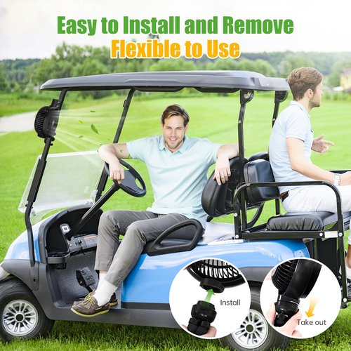 10L0L Golf Cart Fan - Universal Mount, 8000mAh Battery, 3-Speed Fan, LED Light, 56-Hour Runtime, Reverse Charging Function for Yamaha EZGO Club Car Golf Cart, Black