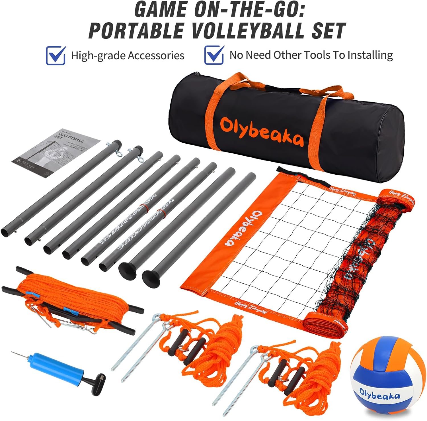 Regine Switzerland 20ft Portable Volleyball Net Set - Heavy Duty Poles, Durable PE Net, Includes Volleyball & Pump