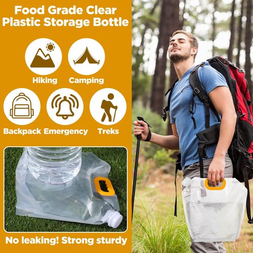 Nodaaiie 20 Pcs 1.3 Gallon Foldable Water Storage Bag, Clear Premium BPA Free Food Grade Container, Foldable Freezable No-Leak Pouch for Outdoor Sport Camping Hiking Backpack Emergency