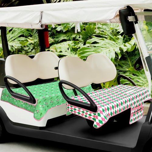 Hahafelt 2 Pack Golf Cart Seat Covers Universal Golf Cart Seat Towel Blanket for Women Gift with 2 Large Front Pockets & Nonskid Bottom Easter Decor for 4 Person Club Accessories Irish