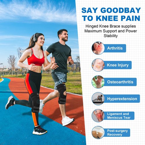 Knee Braces for Knee Pain Women Men, 16inch Hinged Knee Brace with for Side Stabilizers Meniscus Tear Knee Pain ACL MCL Injury Recovery Wraparound Knee Support with 4 Adjustable Compression Straps