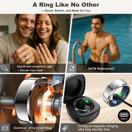 RIFESI Smart Ring for Women Men,Fashion Modern Minimalist Fitness Ring & Sleep Tracker Ring with Heart Rate,Blood Pressure,Waterproof Health Ring,No Subscription,Gifts for Women (Size 11,Silver)