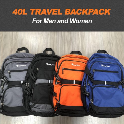 Seektop Lightweight Travel Backpack for Men Women, Multiple Pockets 40L Hiking Backpack Foldable Carry on Backpack for Outdoor Camping Sport Leisure (Black)