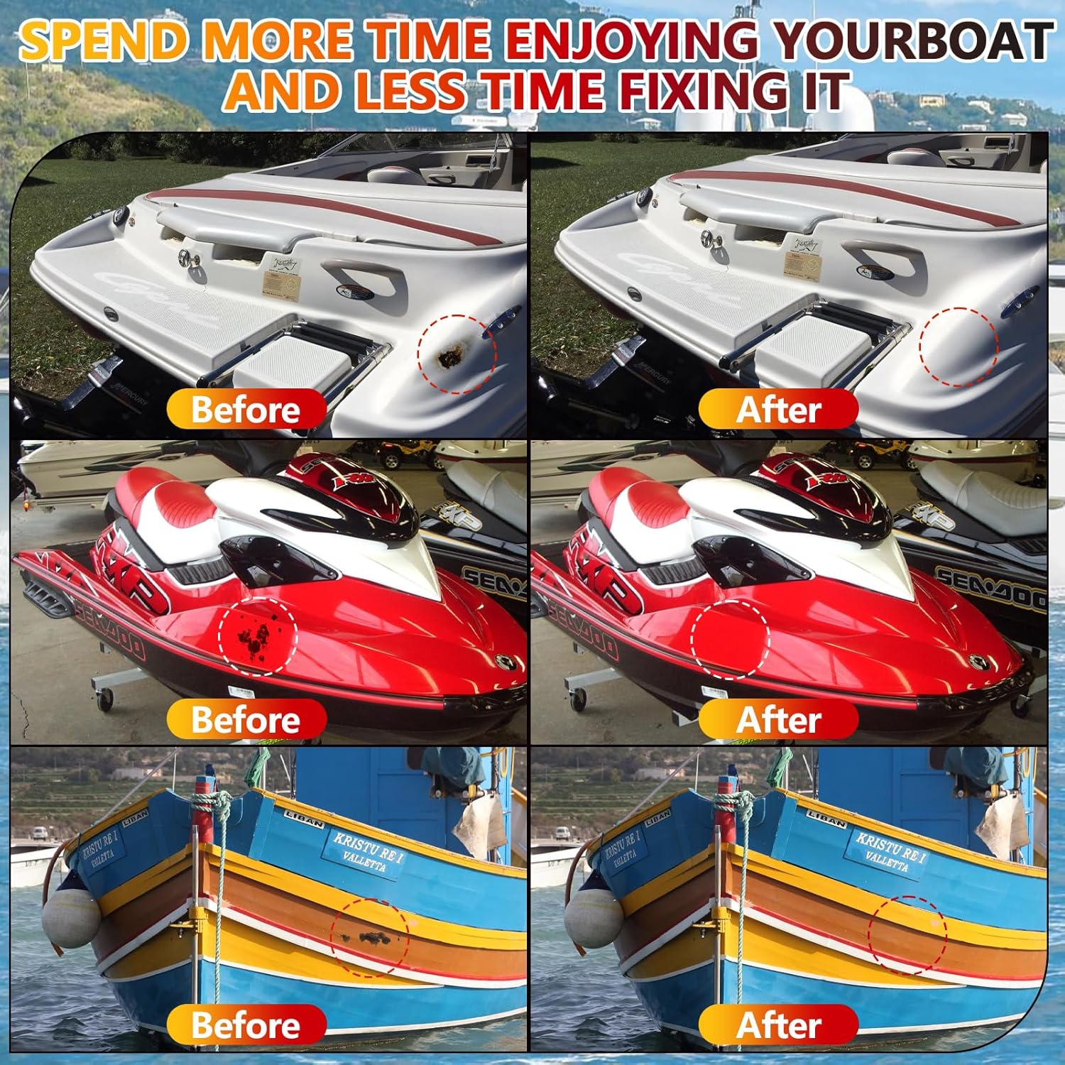 Skiennix Marine Fiberglass Repair Kit - Gel Coat & Epoxy Filler for Boats | Fix Holes, Chips, Cracks