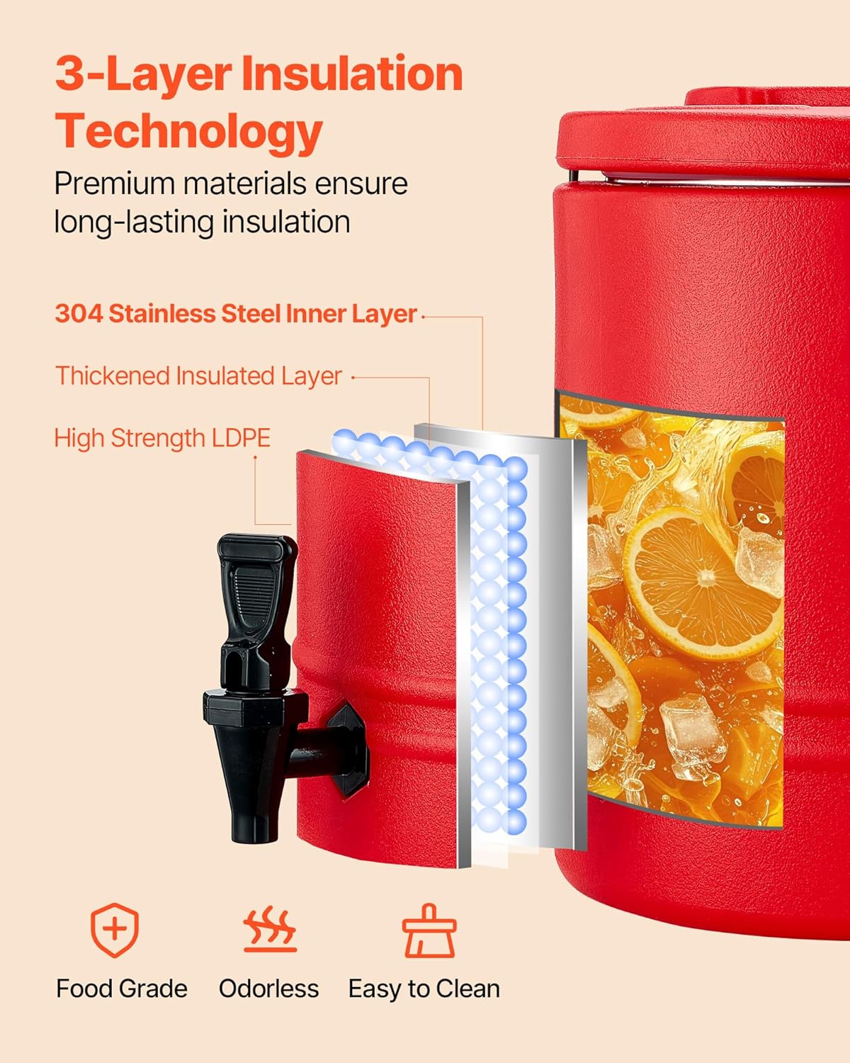 VEVOR Insulated Beverage Dispenser - 8 Gal Thermal Hot & Cold Drink Server with Spigot | Food-Grade 304 Stainless Steel