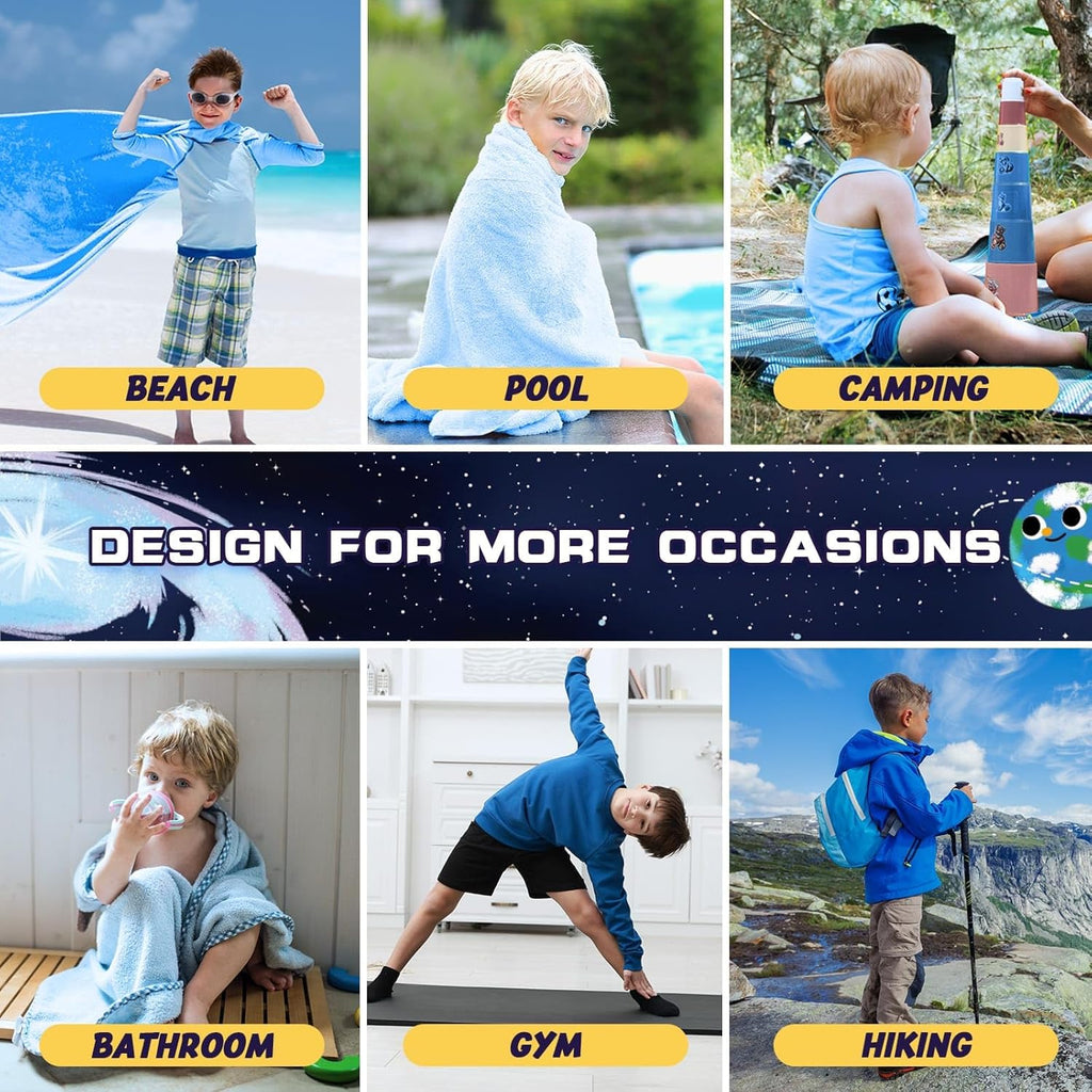 WERNNSAI Kids Beach Towel - 30” x 60” Ultra Absorbent Sand-Free Swim Towel for Boys | Quick-Dry Soft Blanket