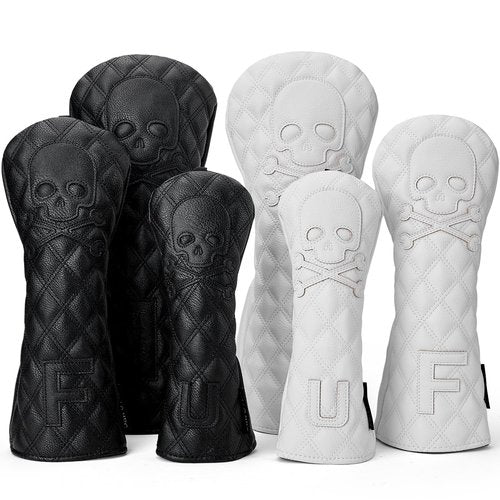 Kimpengofu Skull and Crossbones Golf Club Head Covers Skeleton for Hybrid Soft Synthetic PU Leather Diamond Pattern Design Headcovers with Number Tag (Black Hybrid Cover)