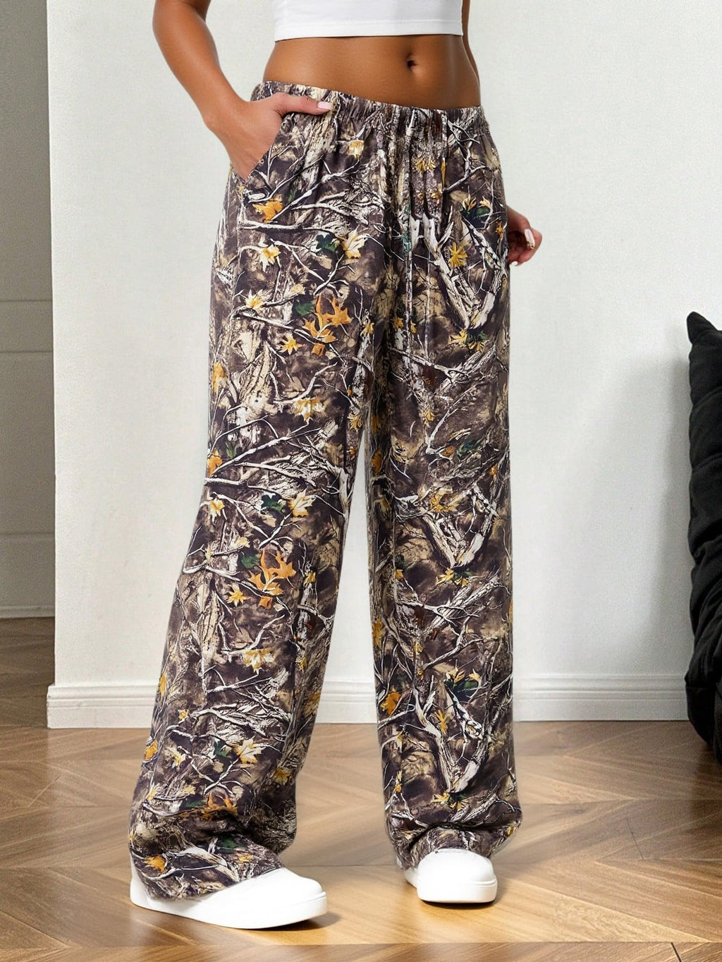 SOFIA'S CHOICE Women's Camo Sweatpants Baggy Pants Y2k Wide Leg Low Rise Sweatpants Camo Green X-Large
