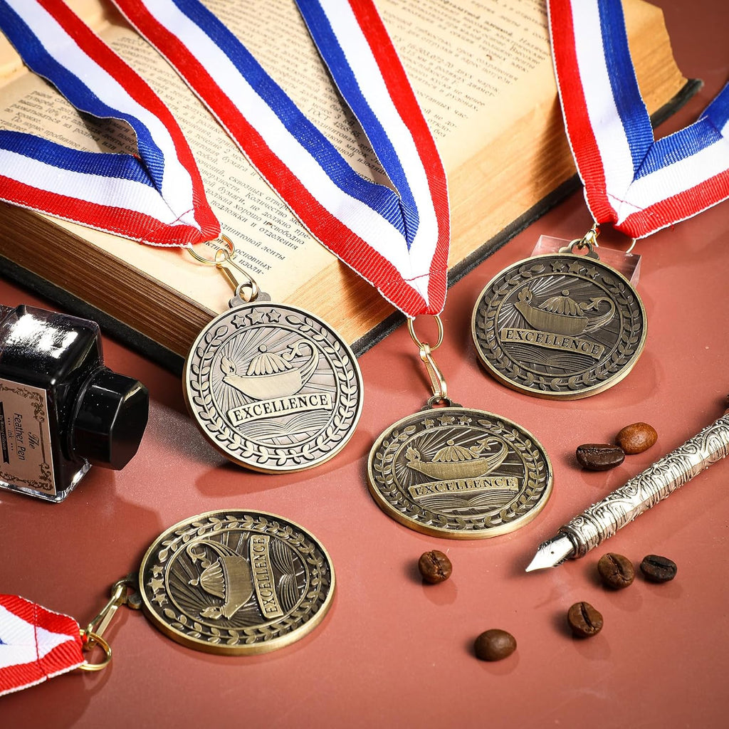Quelay 20 Pcs Gold Award Medals - 2'' Winner Medals with Neck Ribbons for Competitions & Tournaments