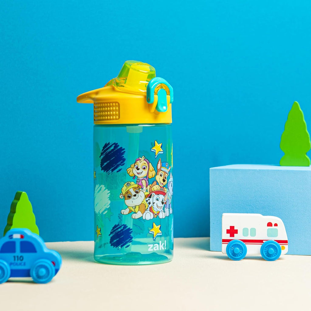 Zak Designs PAW Patrol Water Bottle - 16oz Durable Plastic With Straw & Leak-Proof Design | Perfect for School & Travel