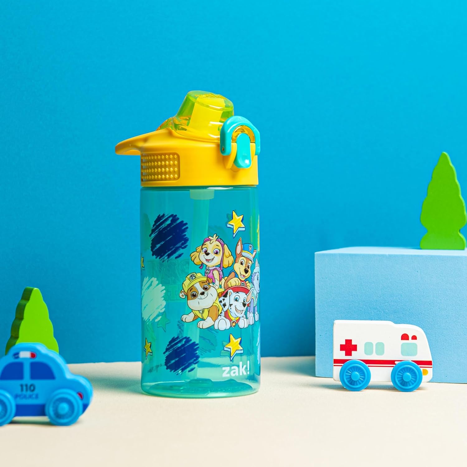 Zak Designs PAW Patrol Water Bottle - 16oz Durable Plastic With Straw & Leak-Proof Design | Perfect for School & Travel