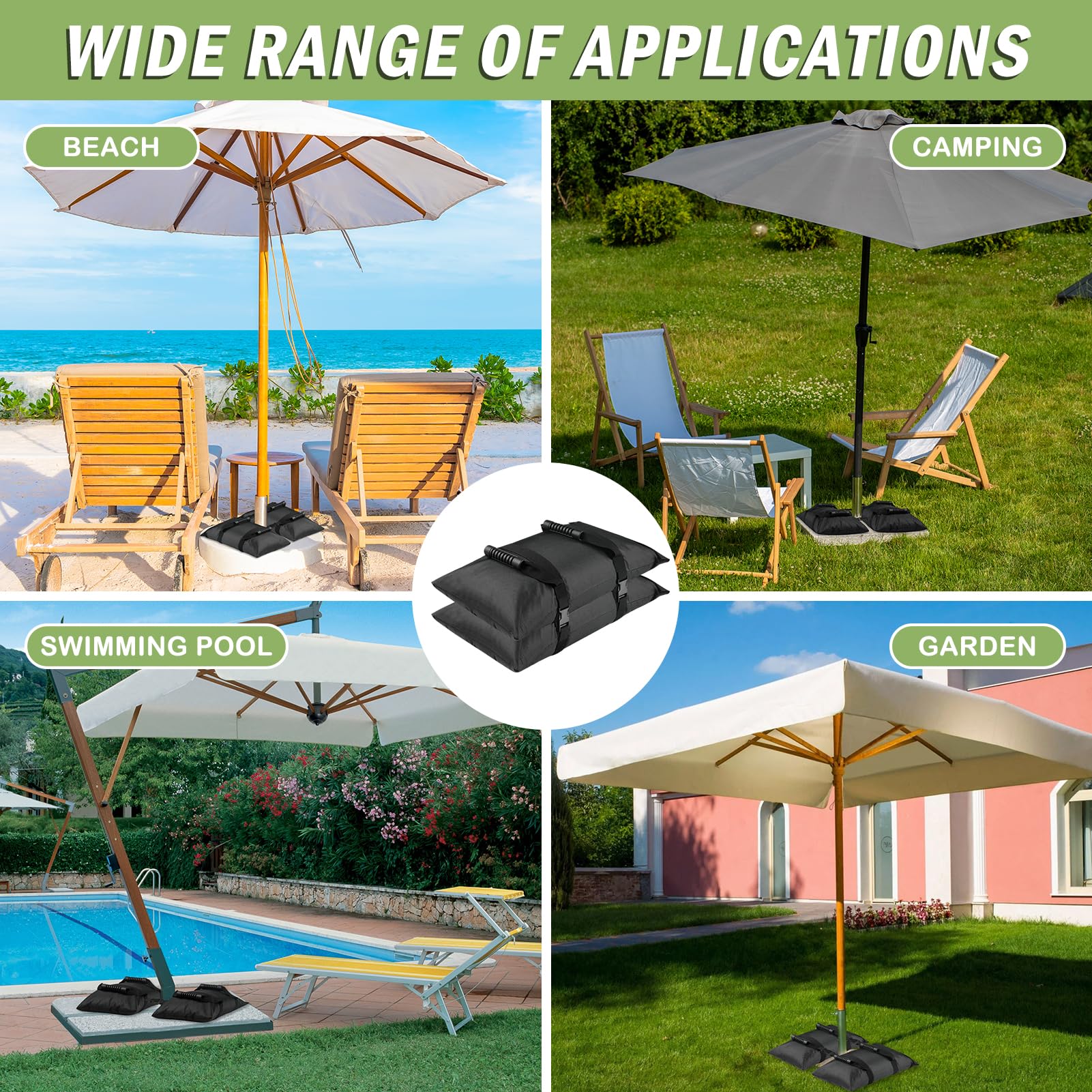 Esmorah Umbrella Base Weights Sand Bags, 2 Pack 45lbs Fillable Weight Bags to Hold Things Down, Black Weighted Base Sandbags for Outdoor Furniture Patio Cantilever Umbrellas Stand (Without Sand)