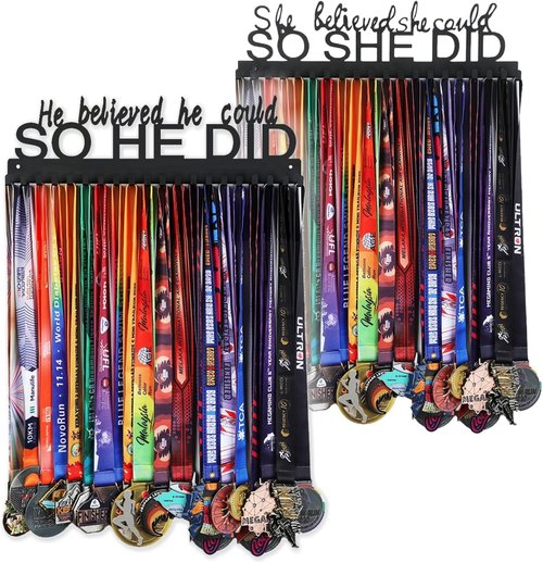 Goutoports Medal Holder Display Hanger - Personalized "She Believed She Could" Design | Sturdy Black Steel for Over 60 Medals