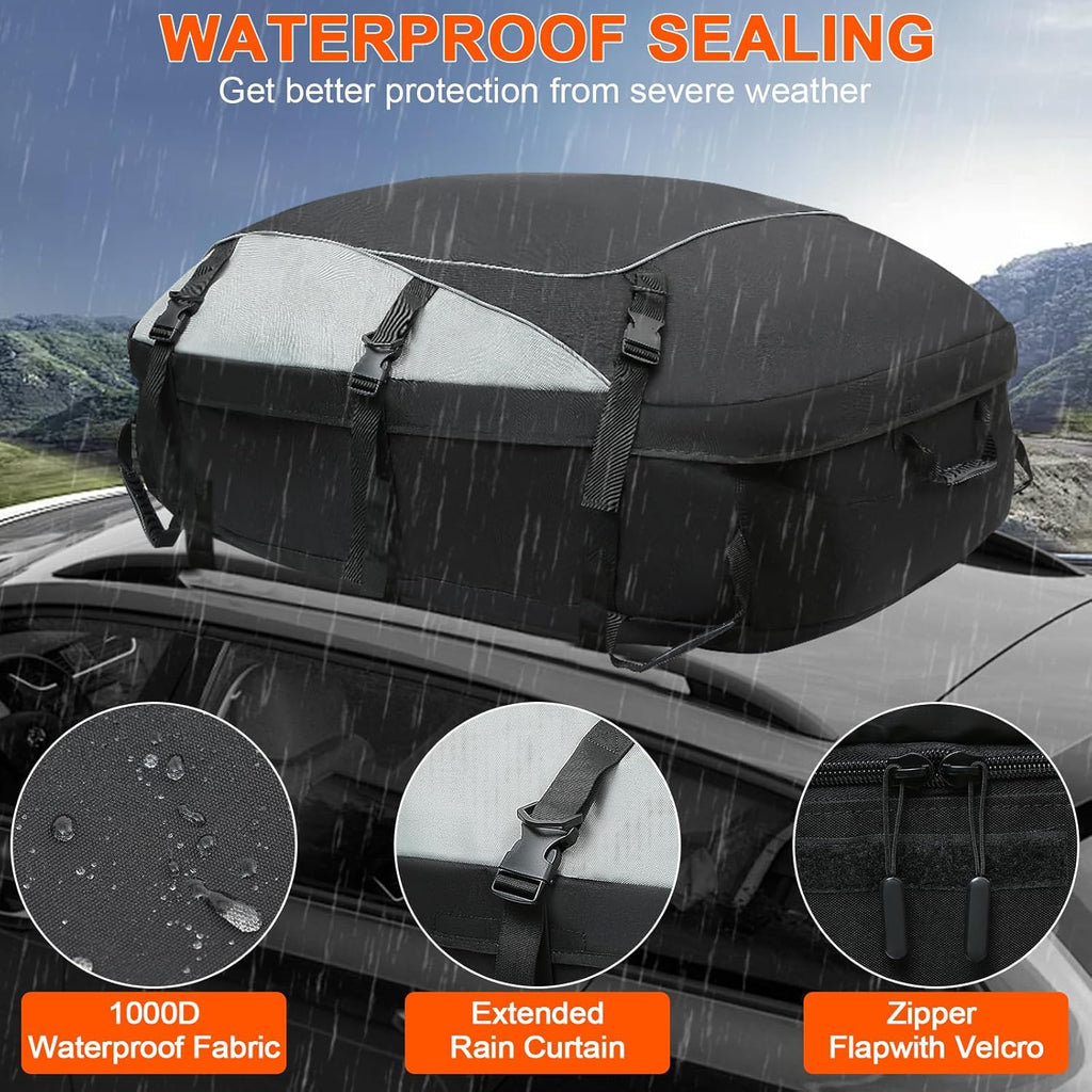 Skiennix Waterproof Car Rooftop Cargo Carrier Bag - 15 Cubic Feet Capacity | Durable Roof Top Storage Solution